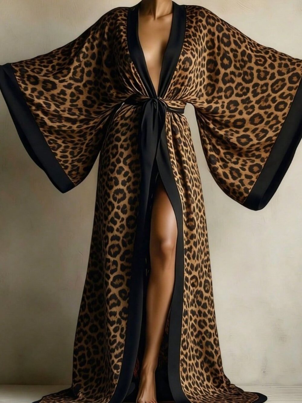Mix Casual Women's Deep V Neck Flared Long Kimono Robe Dress